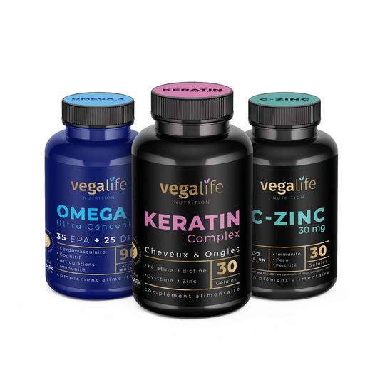 Pack Hair VegaLife kératine oméga 3 zinc pour cheveux